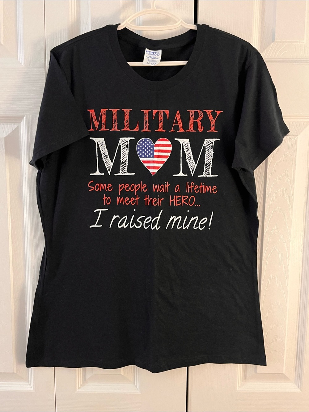 Port and Company Black "Military Mom" Graphic Tee with Flag Heart
